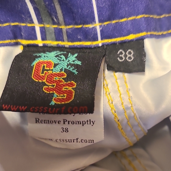 Men's Blue Plaid Swim Trunks - Picture 4 of 4